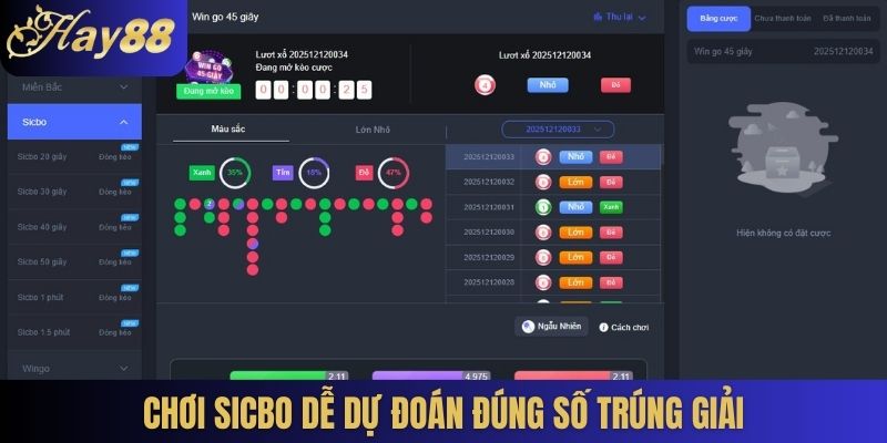 Chơi Sicbo dễ dự đoán đúng số trúng giải