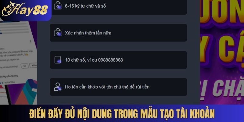 Điền đầy đủ nội dung trong mẫu tạo tài khoản