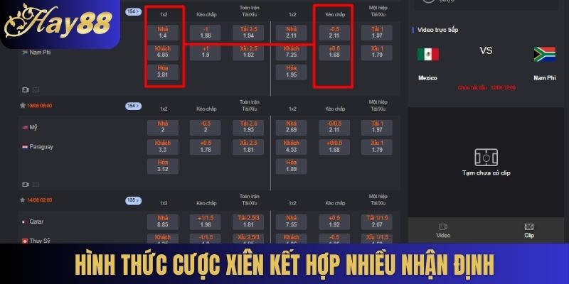 Hình thức cược xiên kết hợp nhiều nhận định