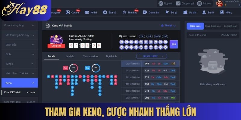 Tham gia Keno, cược nhanh thắng lớn