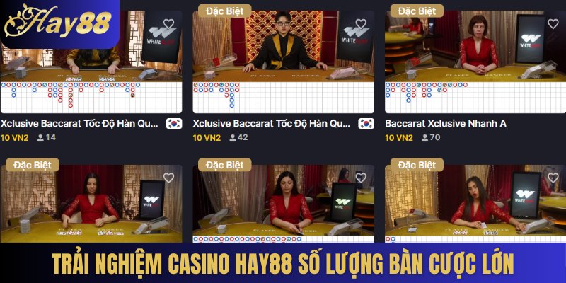 Trải nghiệm casino Hay88 số lượng bàn cược lớn